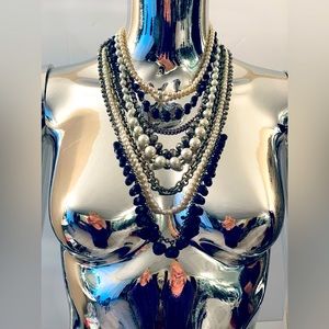 Vintage 8 Strand Necklace of Faux Pearls, Beads and Chains